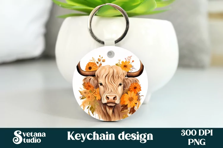 Highland cow keychain sublimation design