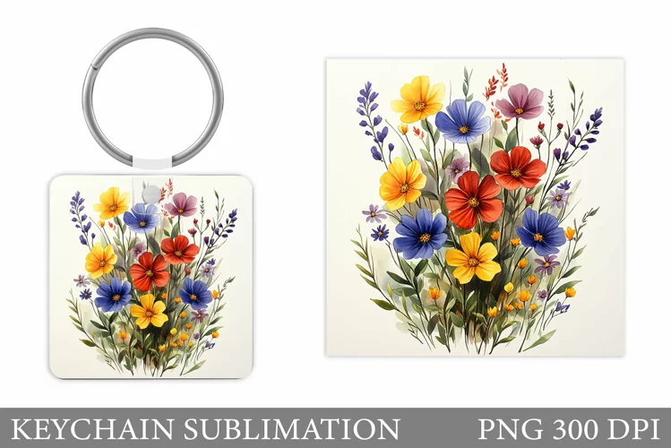 Wildflowers Keychain Design. Flowers Keychain Sublimation