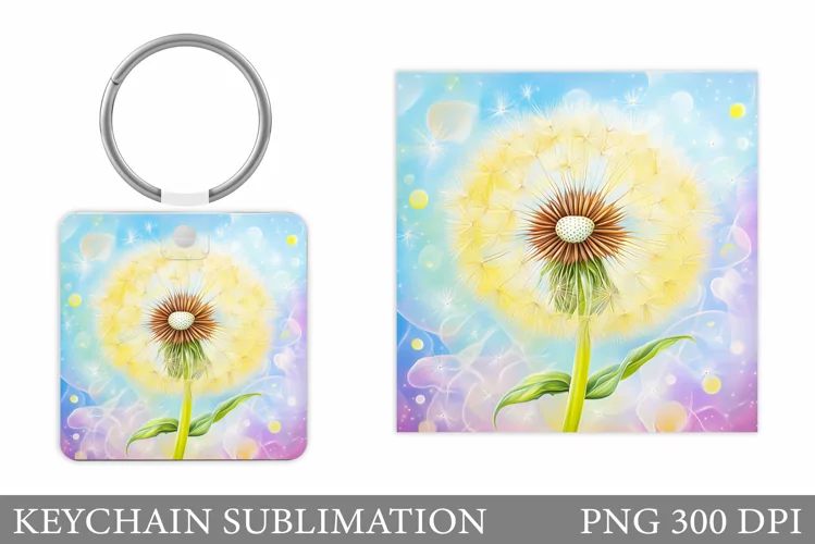 Dandelion Keychain Sublimation. Flowers Keychain Design