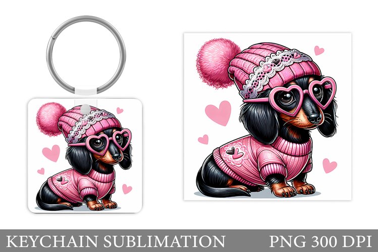 Cute Dachshund Dog Keychain. Cute Dog Sublimation example image 1