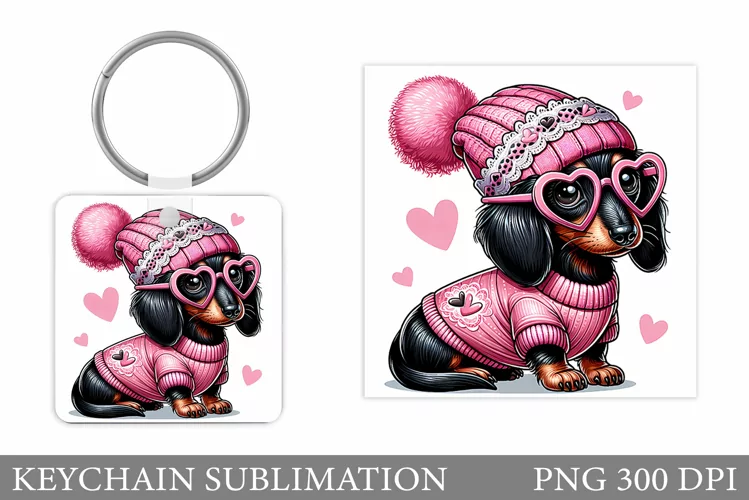 Cute Dachshund Dog Keychain. Cute Dog Sublimation