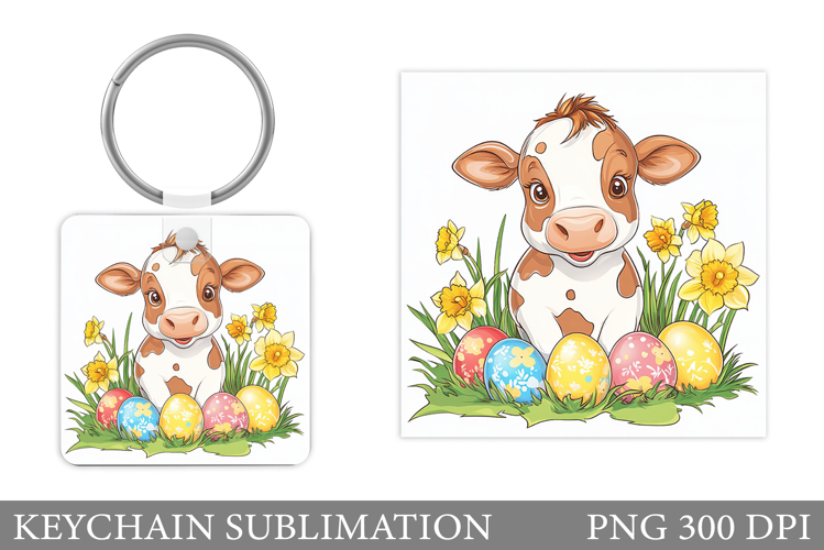 Easter Cow Keychain Sublimation. Easter Keychain Design