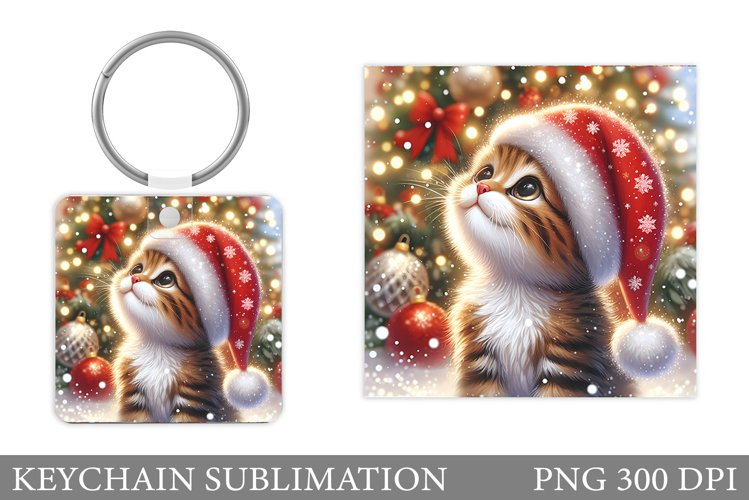 Christmas Cat Keychain. Christmas Keychain Sublimation example image 1