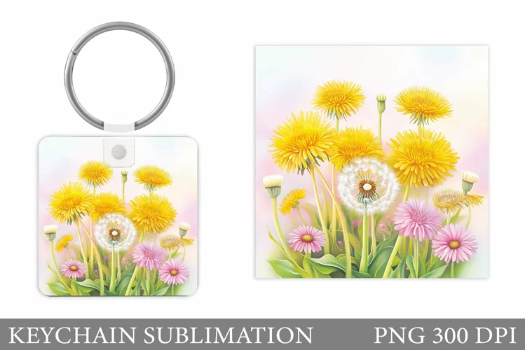 Dandelions Keychain Sublimation. Flowers Keychain Design