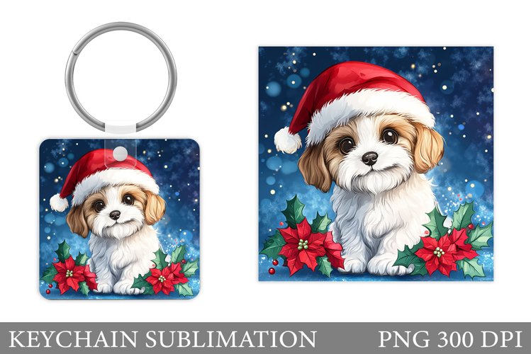 Cute Dog Keychain Design. Christmas Keychain Sublimation example image 1