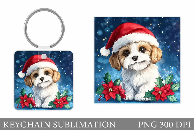 Cute Dog Keychain Design. Christmas Keychain Sublimation