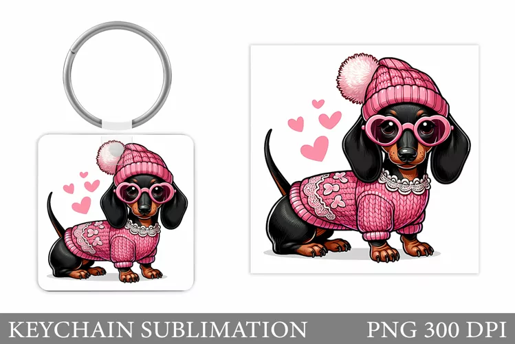 Cute Dachshund Dog Keychain. Cute Dog Sublimation