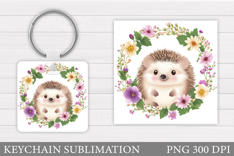 Cute Hedgehog Keychain Design. Hedgehog Flowers Keychain