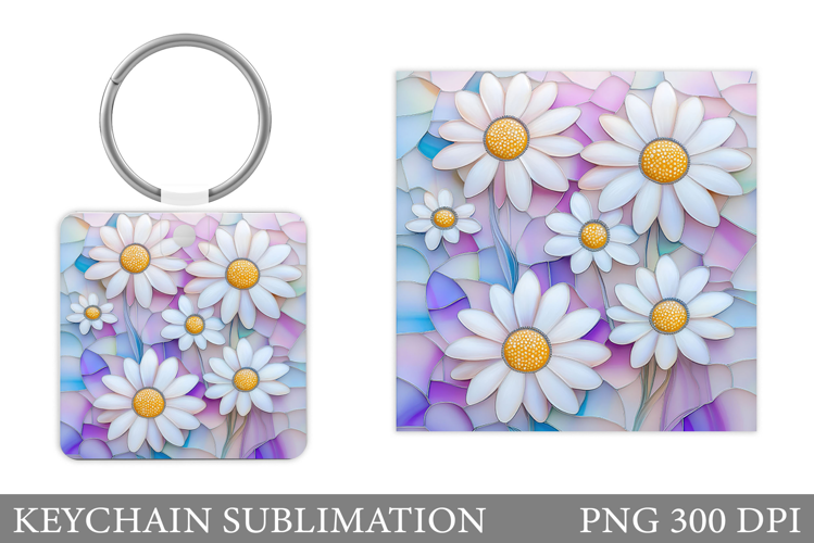 Daisy Flowers Keychain Design. Floral Keychain Sublimation