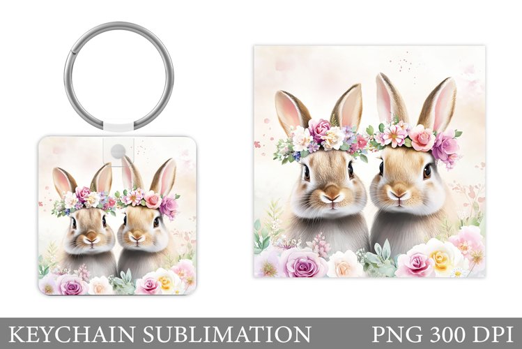 Cute Bunnies Keychain. Bunny Flowers Keychain Design