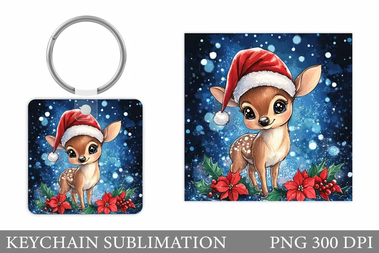 Cute Deer Keychain Design. Christmas Keychain Sublimation