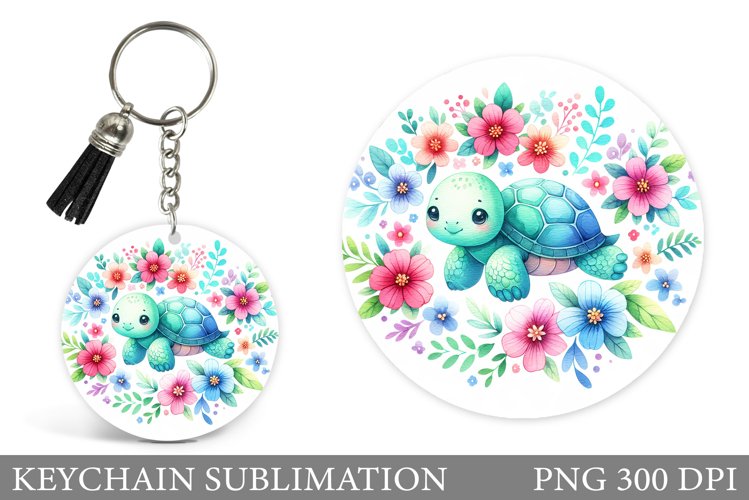 Cute Turtle Keychain Design. Turtle Flowers Keychain