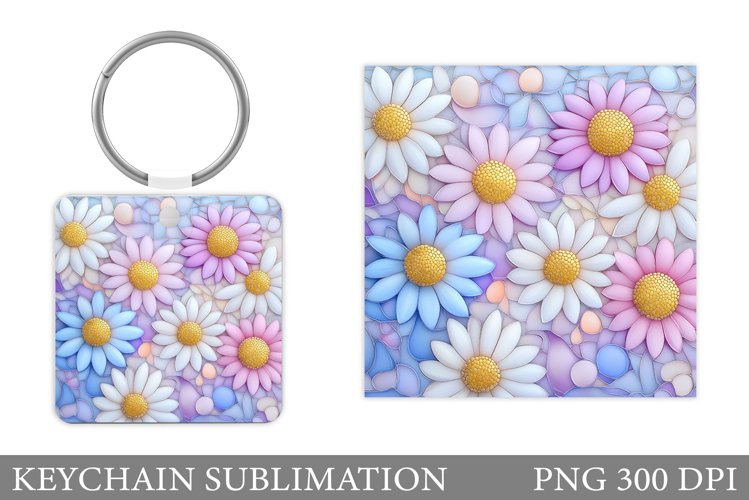 Daisy Flowers Keychain Design. Floral Keychain Sublimation example image 1