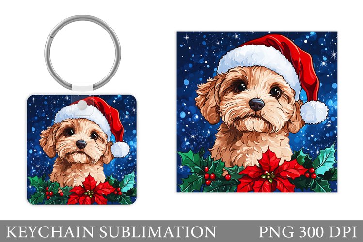 Cute Dog Keychain Design. Christmas Keychain Sublimation example image 1