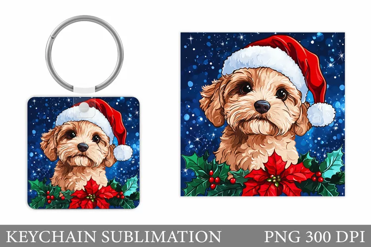 Cute Dog Keychain Design. Christmas Keychain Sublimation