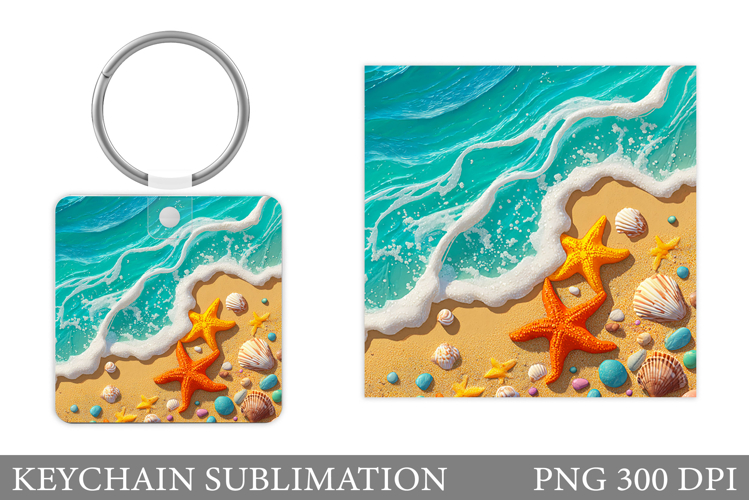 Seashell Keychain Sublimation. Starfish Keychain Design