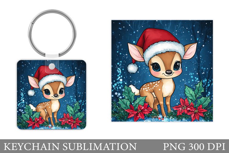 Cute Deer Keychain Design. Christmas Keychain Sublimation example image 1