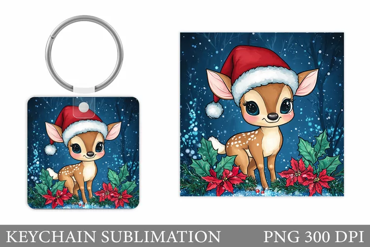 Cute Deer Keychain Design. Christmas Keychain Sublimation