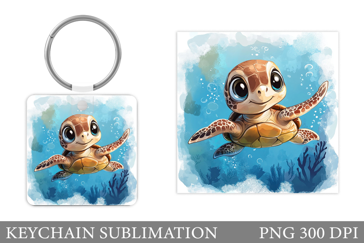 Turtle Keychain Sublimation. Cute Turtle Keychain Design