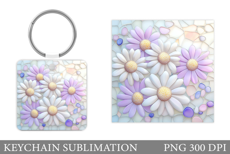 Flowers Keychain Sublimation. Daisy Flowers Keychain Design