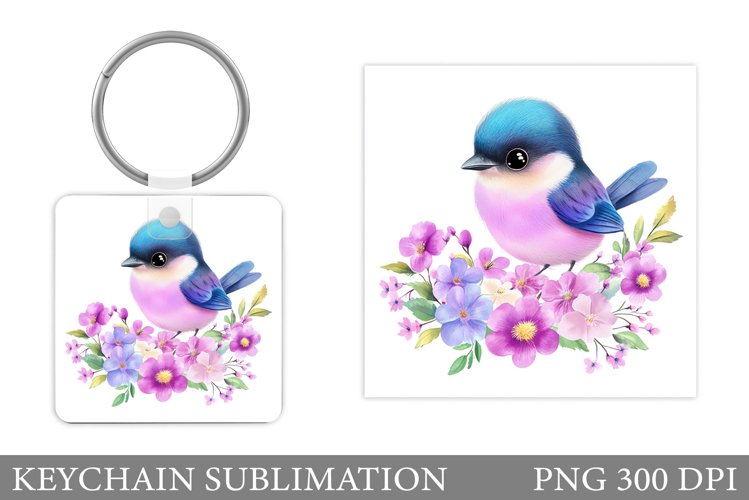Bird Keychain Sublimation. Bird Flowers Keychain Design