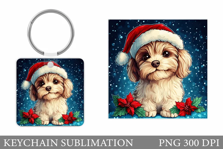 Christmas Dog Keychain. Christmas Keychain Sublimation