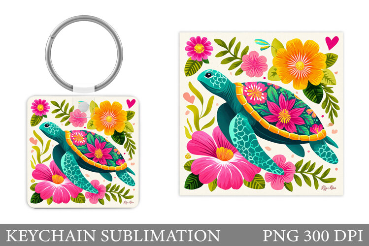 Turtle Keychain Sublimation. Turtle Keychain Design example image 1