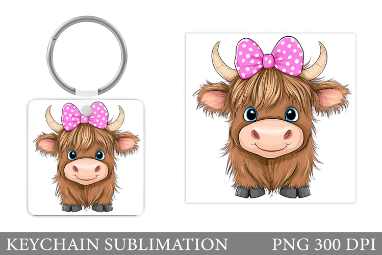 Highland Cow Keychain Design. Keychain Sublimation