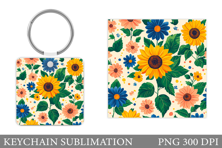 Flowers Keychain Sublimation. Floral Keychain Design