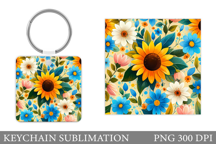 Flowers Keychain Sublimation. Floral Keychain Design example image 1