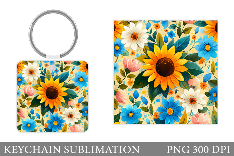 Flowers Keychain Sublimation. Floral Keychain Design