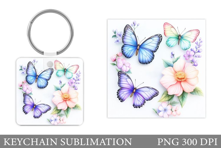 Butterflies Keychain Design. Butterfly Keychain Sublimation example image 1