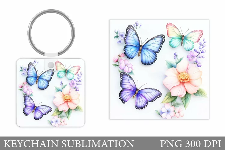 Butterflies Keychain Design. Butterfly Keychain Sublimation