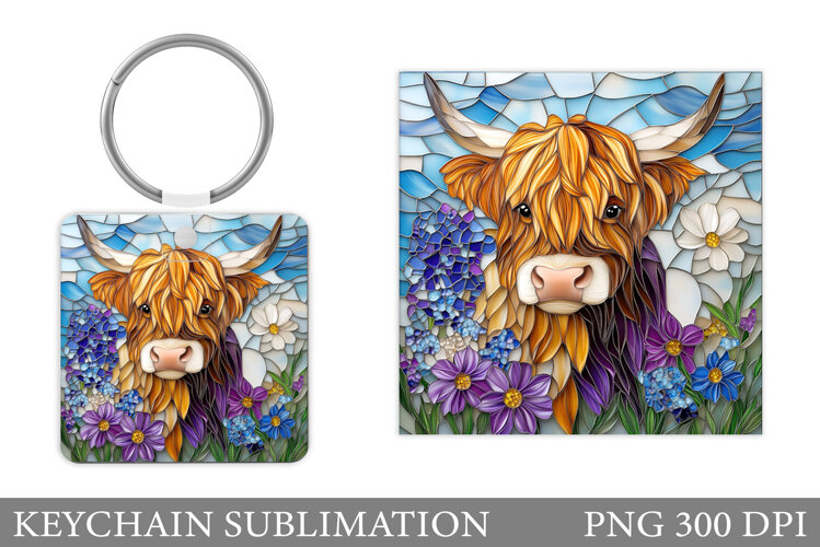 Highland Cow Keychain Design. Keychain Sublimation example image 1