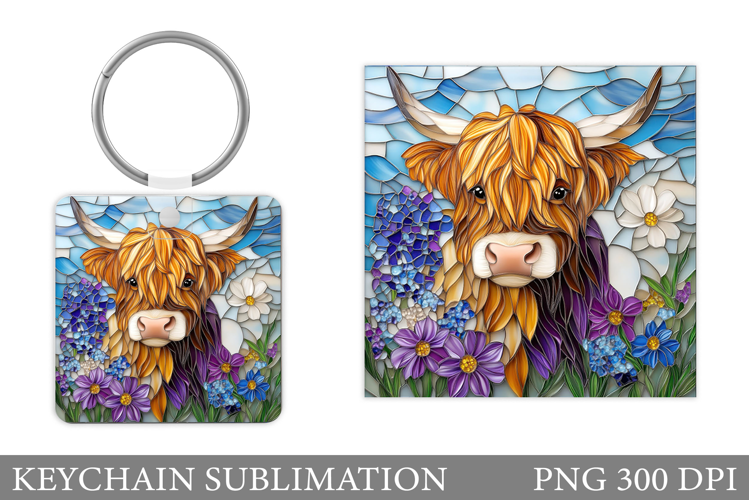 Highland Cow Keychain Design. Keychain Sublimation