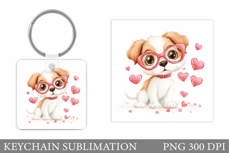 Valentines Dog Keychain. Valentines Keychain Sublimation