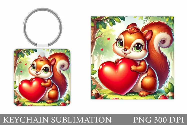 Cute Squirrel Keychain. Valentines Round Keychain Design