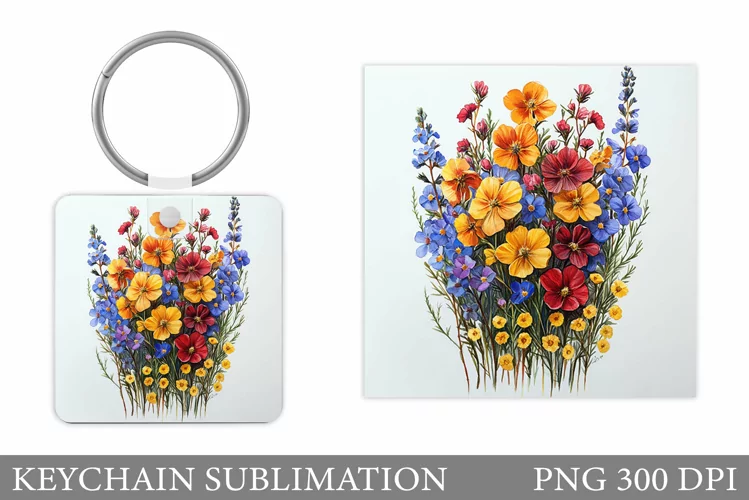 Wildflowers Keychain Design. Flowers Keychain Sublimation