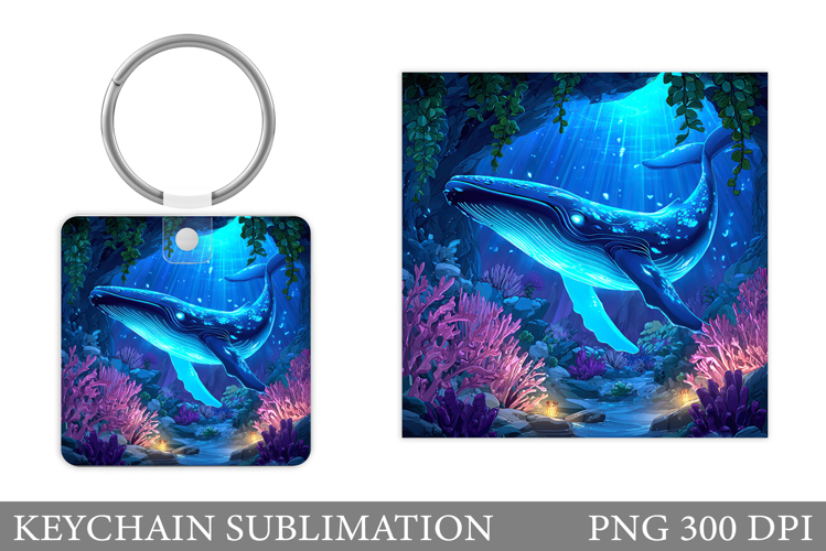 Whale Keychain Sublimation. Whale Square Keychain Design