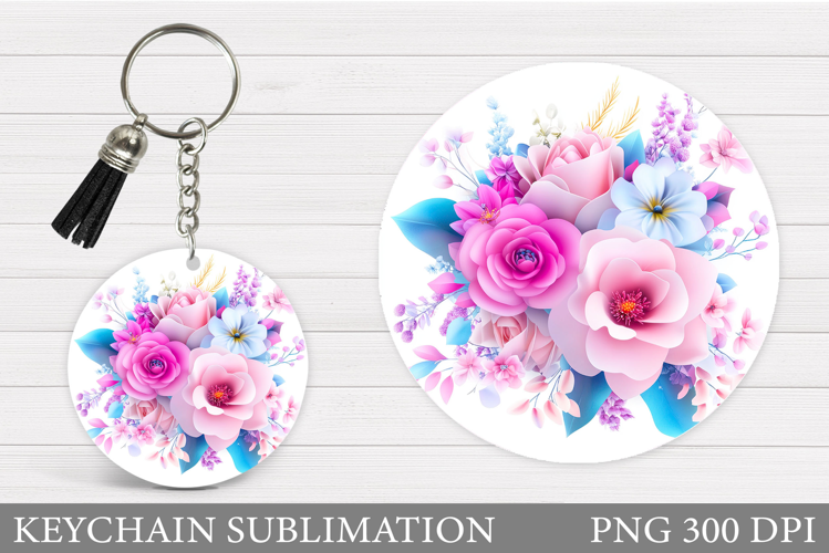 Flowers Keychain Design. Floral Keychain Sublimation
