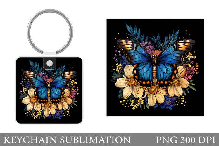 Butterfly Flowers Keychain. Butterfly Keychain Sublimation