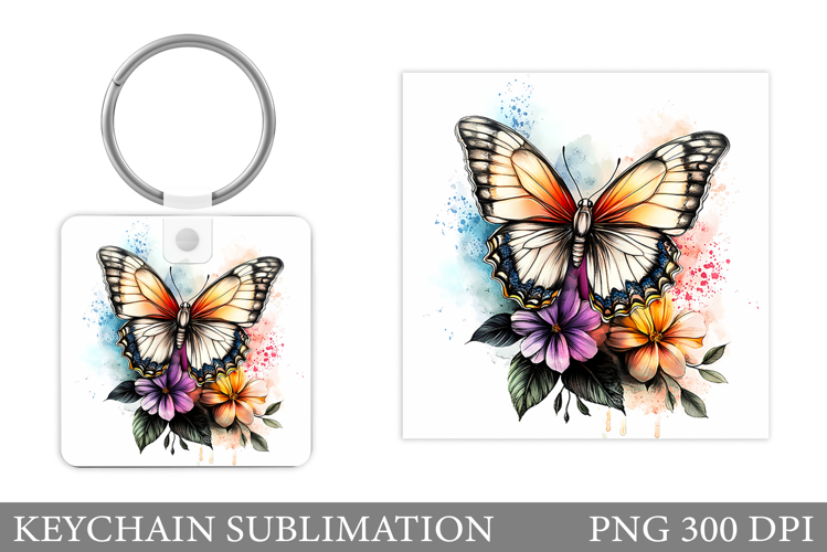 Butterfly Keychain Design. Butterfly Square Keychain
