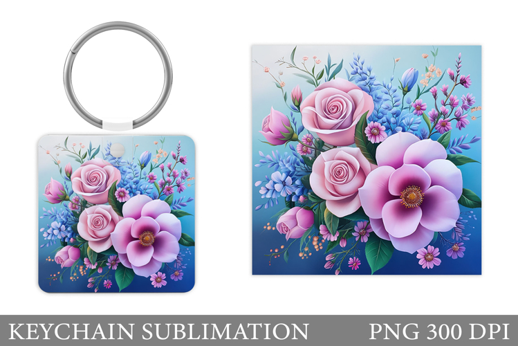 Flowers Keychain Design. Floral Keychain Sublimation
