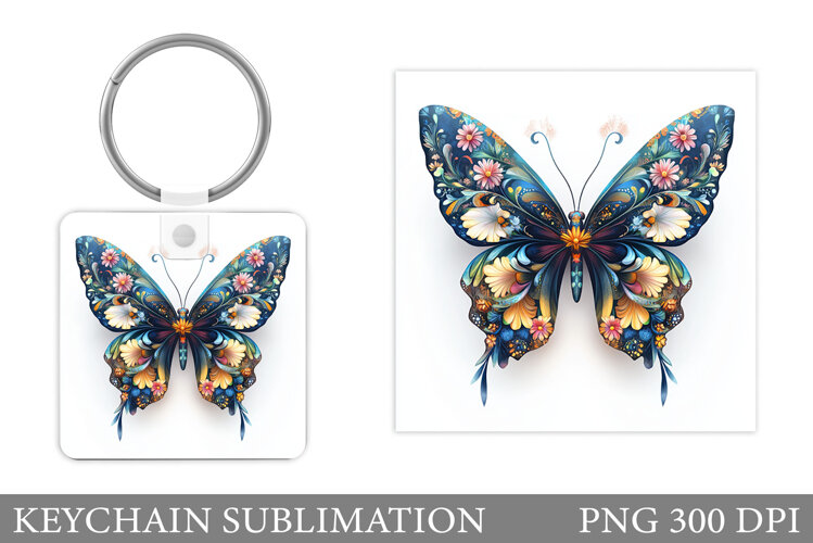 Butterfly Keychain Design. Floral Butterfly Sublimation example image 1