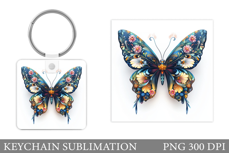 Butterfly Keychain Design. Floral Butterfly Sublimation