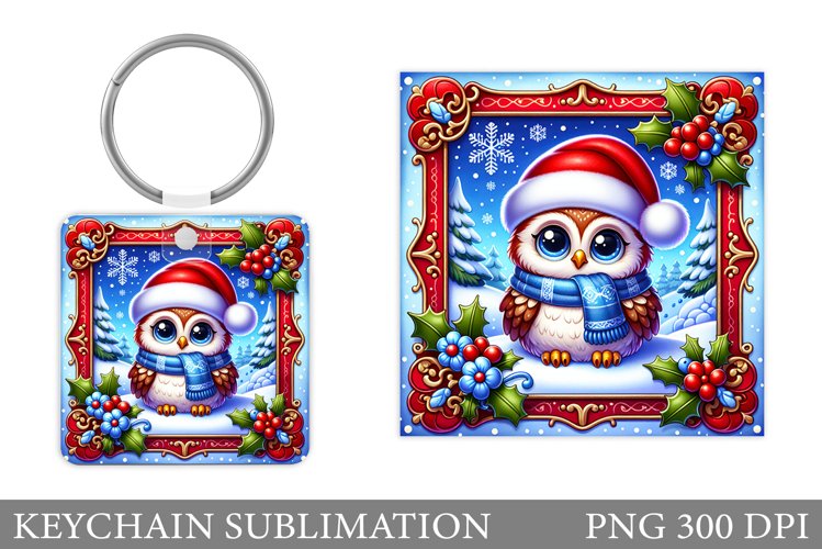 Christmas Owl Keychain. Christmas Keychain Sublimation example image 1
