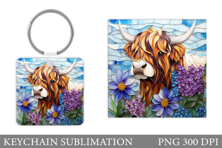 Highland Cow Keychain Design. Keychain Sublimation