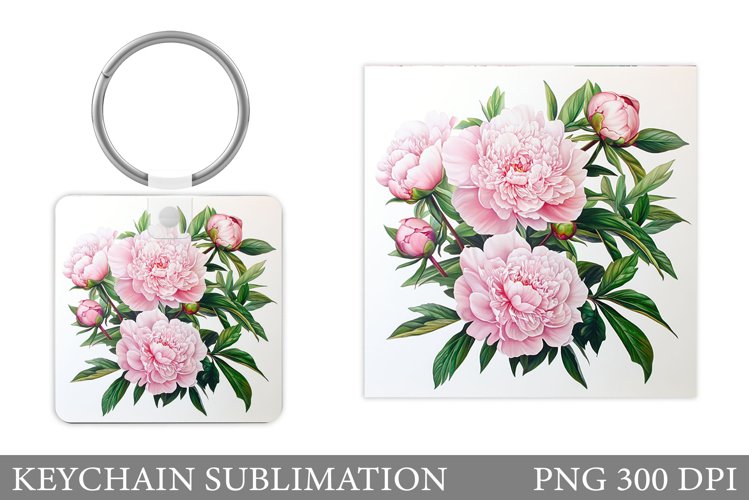 Flowers Keychain Design. Peony Keychain Sublimation
