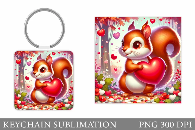 Cute Squirrel Keychain. Valentines Keychain Design