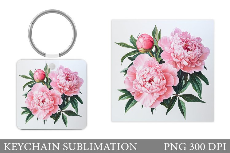 Flowers Keychain Design. Peony Keychain Sublimation example image 1
